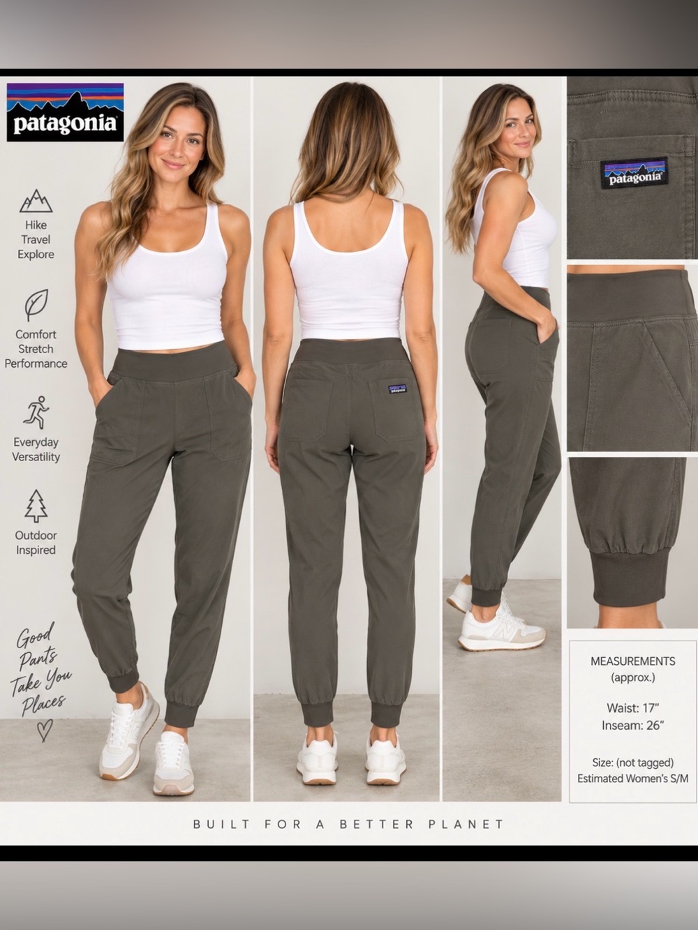 Patagonia Women’s Pull-On Jogger Pants Gray Stretch Hiking Outdoor